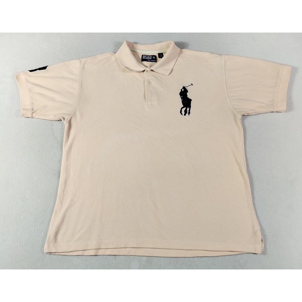 Vintage Polo Shirt Mens XL Peach‎ Big Pony 3 Sleeve Logo Cotton Preppy